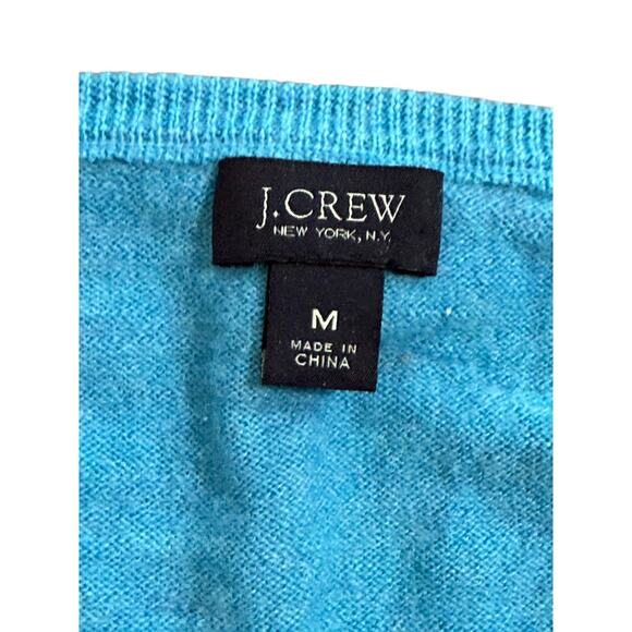 J Crew Knit Sweater Men's Medium Teal Merino Wool V Neck Pullover Slim Fit - Picture 3 of 7